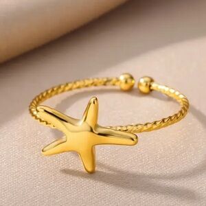 Exquisite Stainless Steel 18K Gold Starfish adjustable ring
